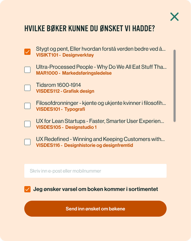 etterspør pensum kort